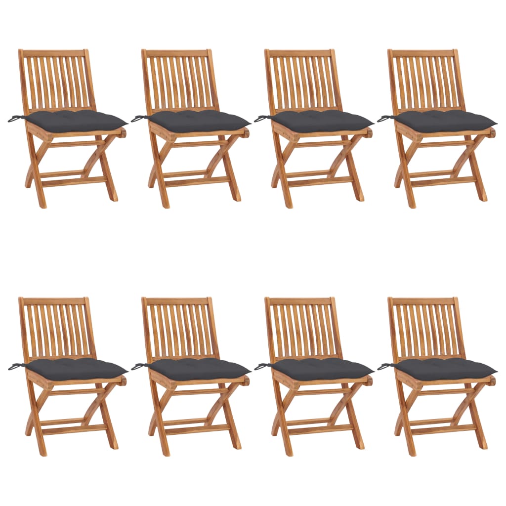 Garden Chair Set of 8 Anthracite Teak wood, Polyester Standard