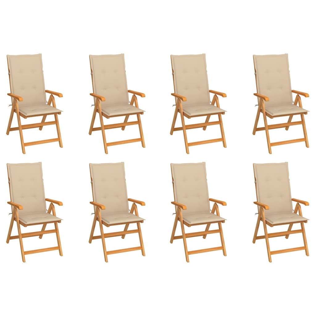 Garden Chair Set of 8 Beige, Natural Wood Teak Wood, Polyester
