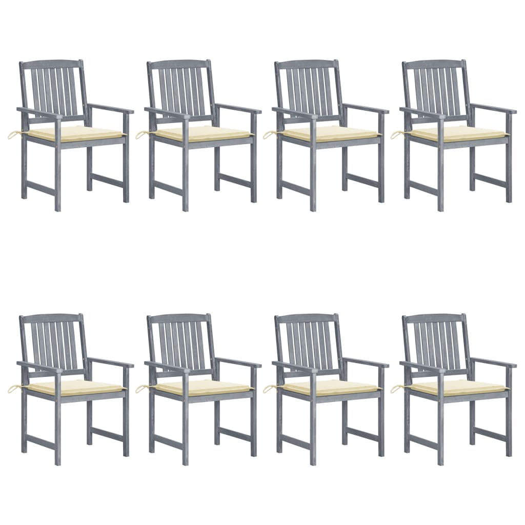 Garden Chair Set of 8 Grey Solid acacia wood, 100% polyester