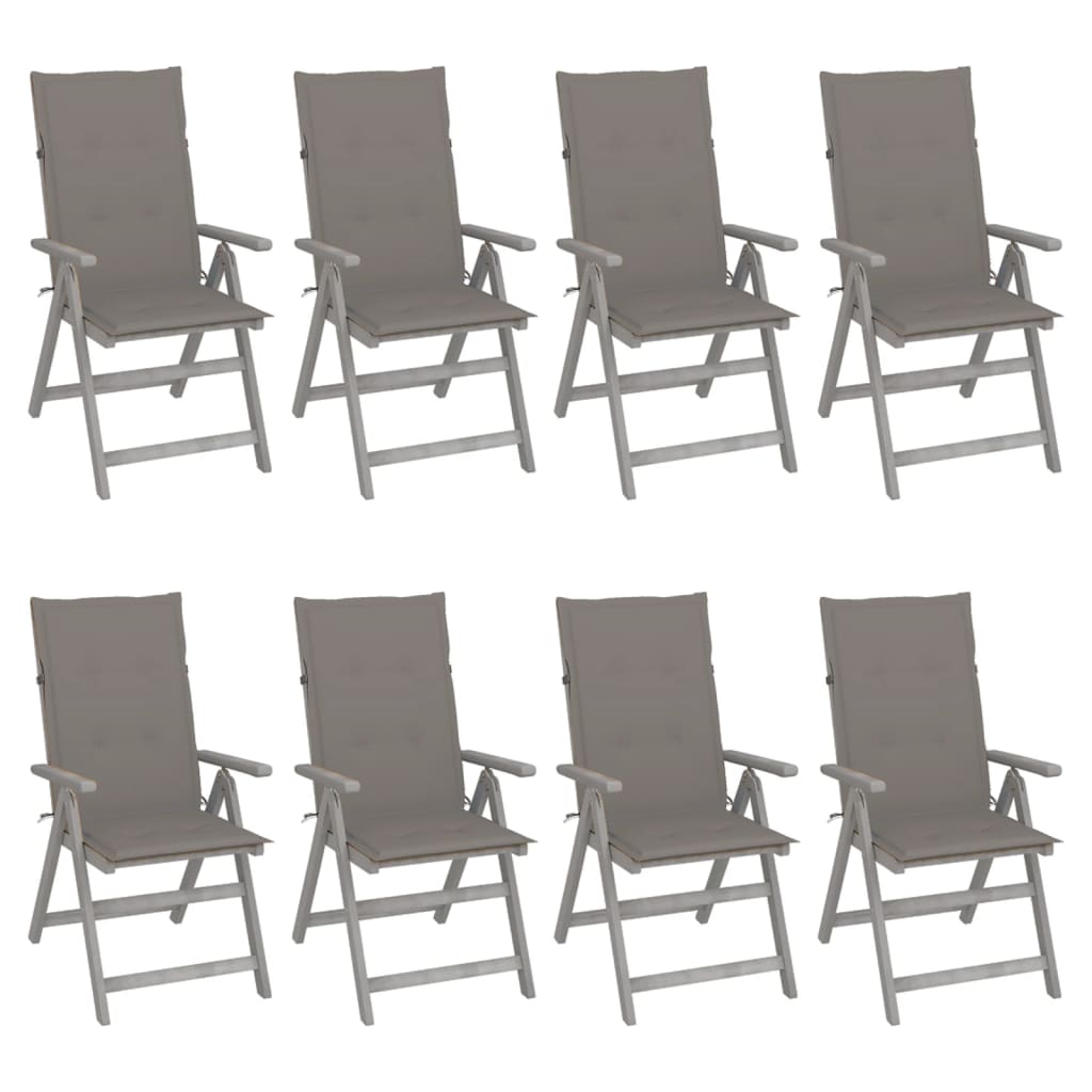 Garden Chair Set of 8 Grey Solid acacia wood Standard Foldable