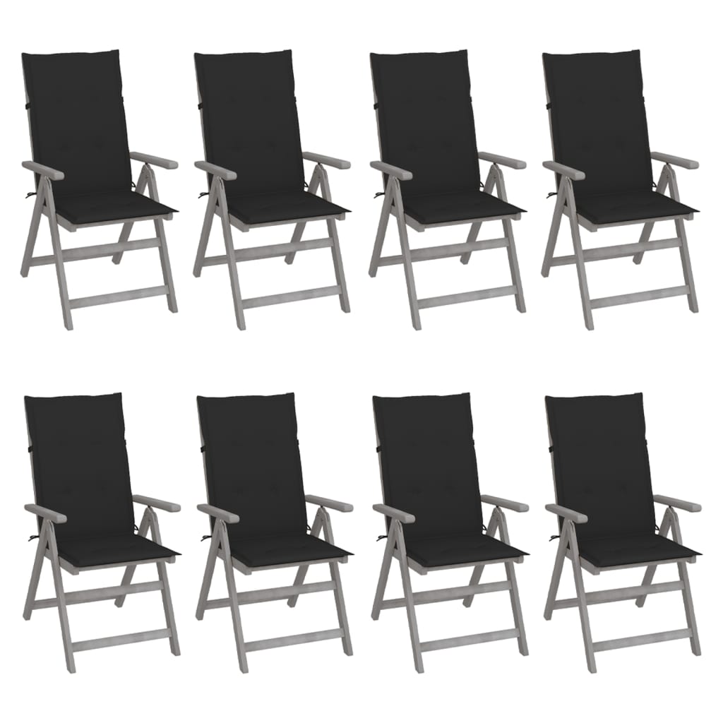 Garden Chair Set of 8 Grey Solid Acacia wood Standard