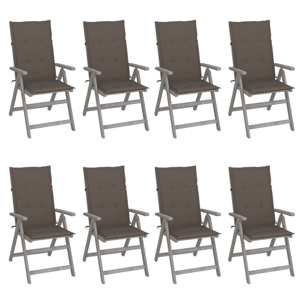Garden Chair Set of 8 Grey Solid Acacia wood Standard Foldable