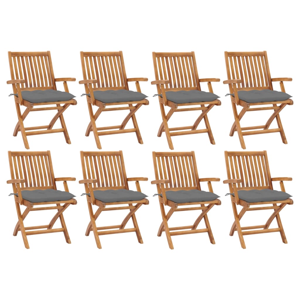 Garden Chair Set of 8 Grey, Teak Solid teak wood, 100% polyester