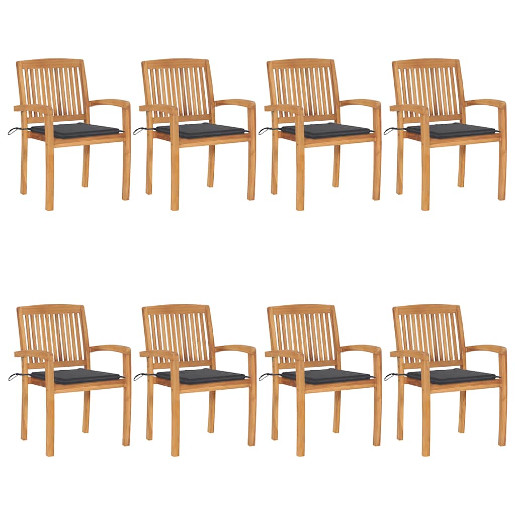 Garden Chair Set of 8 Teak and Anthracite Solid Teak Wood