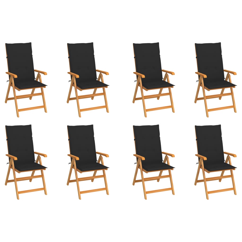 Garden Chair Set of 8 Teak wood and black Teak wood and polyester