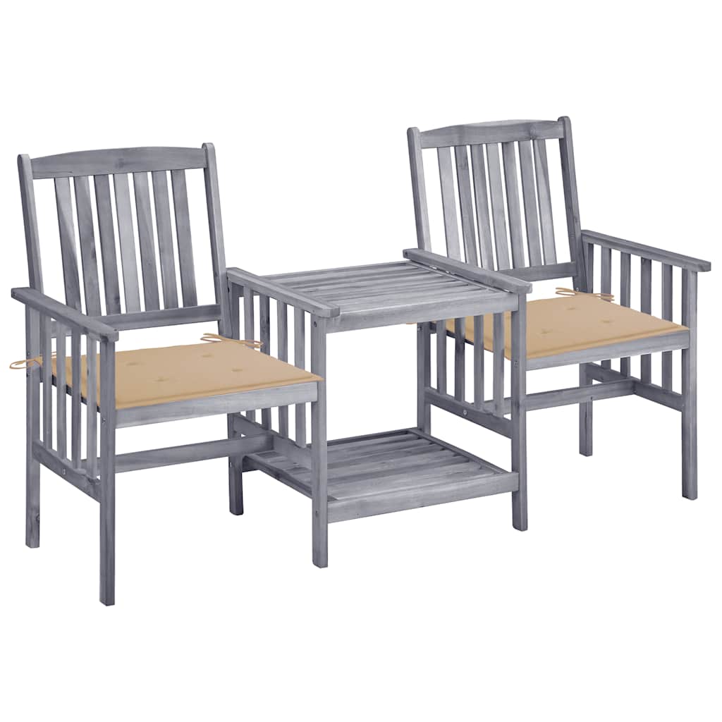 Garden Chair With Tea Table Grey, Beige Solid Acacia wood, Polyester