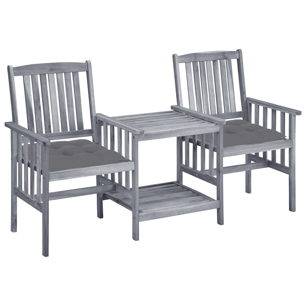Garden Chair With Tea Table Grey Solid acacia wood Standard