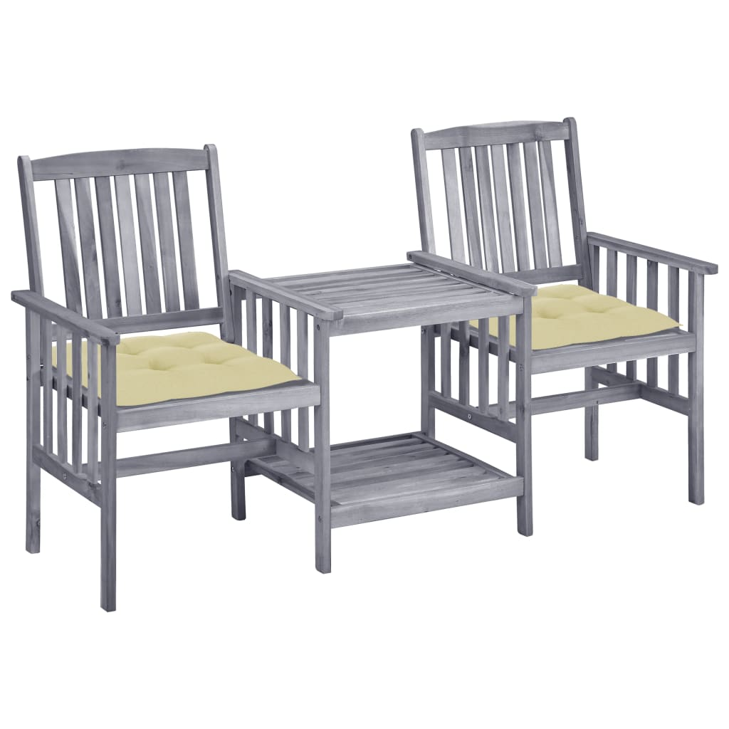 Garden Chair With Tea Table Grey with cream cushions