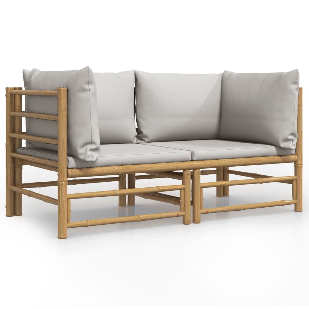 Garden Corner Sofa Light Grey, Natural Bamboo Bamboo, Polyester