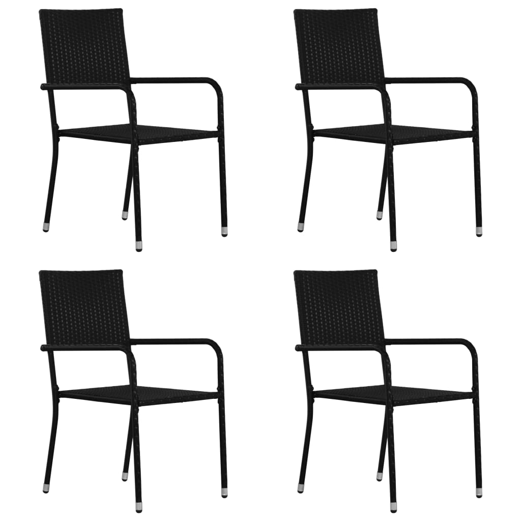 Garden Dining Chair Set of 4 Black PE rattan, steel Medium