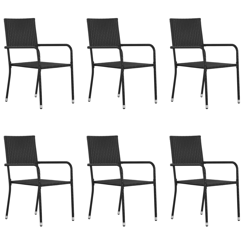 Garden Dining Chair Set of 6 Black Poly Rattan, Steel Medium
