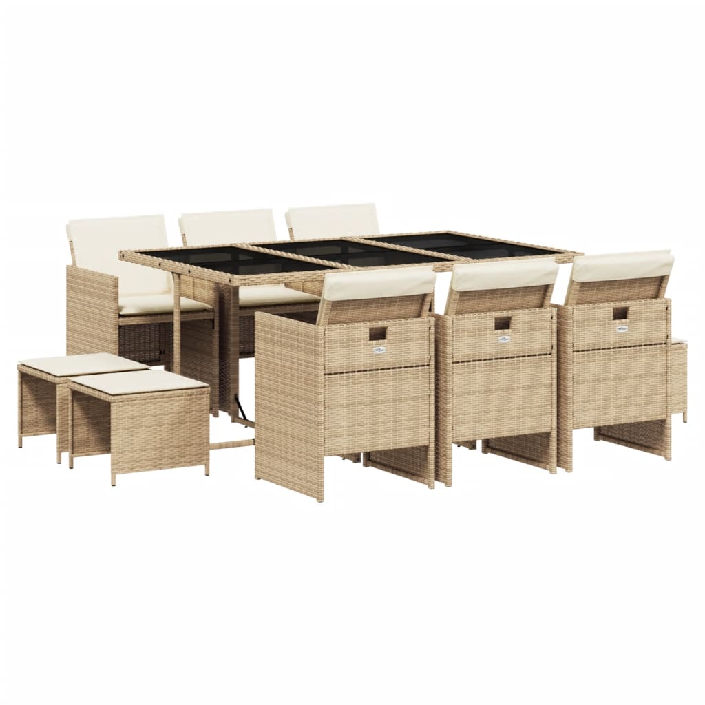 Garden Dining Set Beige, Black, Cream White PE Rattan Large