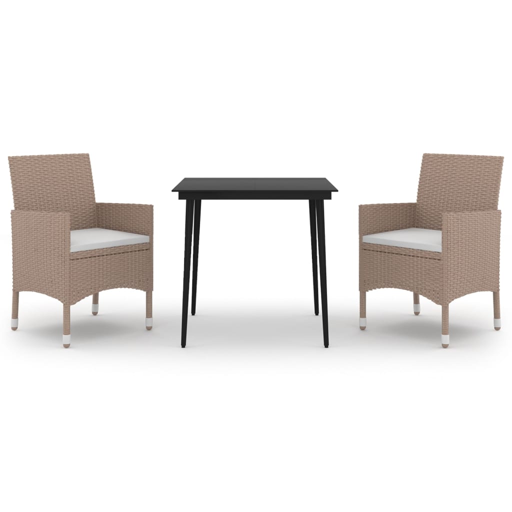 Garden Dining Set Beige, Cream, Black PE rattan, Steel, Glass