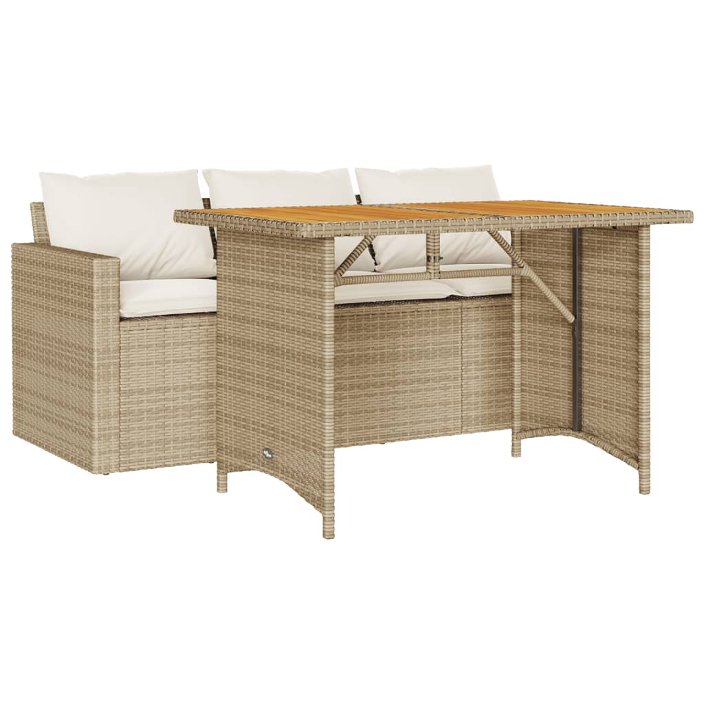 Garden Dining Set Beige PE rattan 3-seater UV-resistant materials