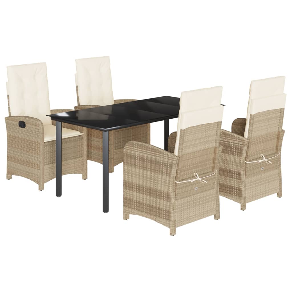 Garden Dining Set Beige PE Rattan 5 Piece Adjustable Feet