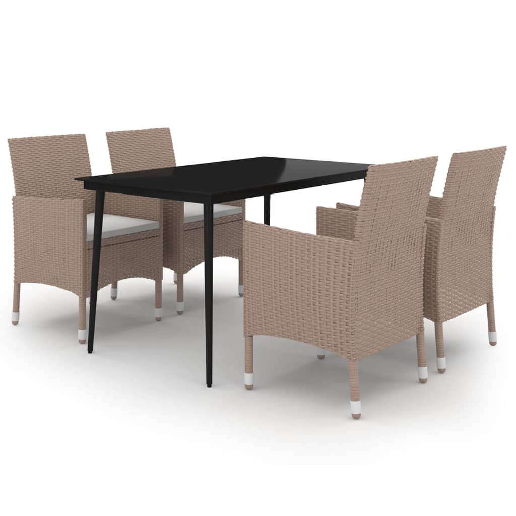 Garden Dining Set Beige PE Rattan 5-Piece Set Durable