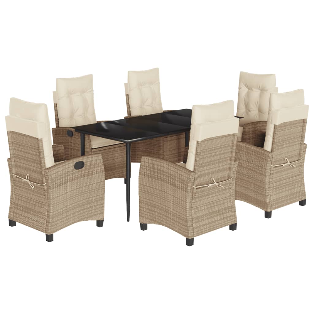 Garden Dining Set Beige PE Rattan 7 Piece Adjustable Armrests