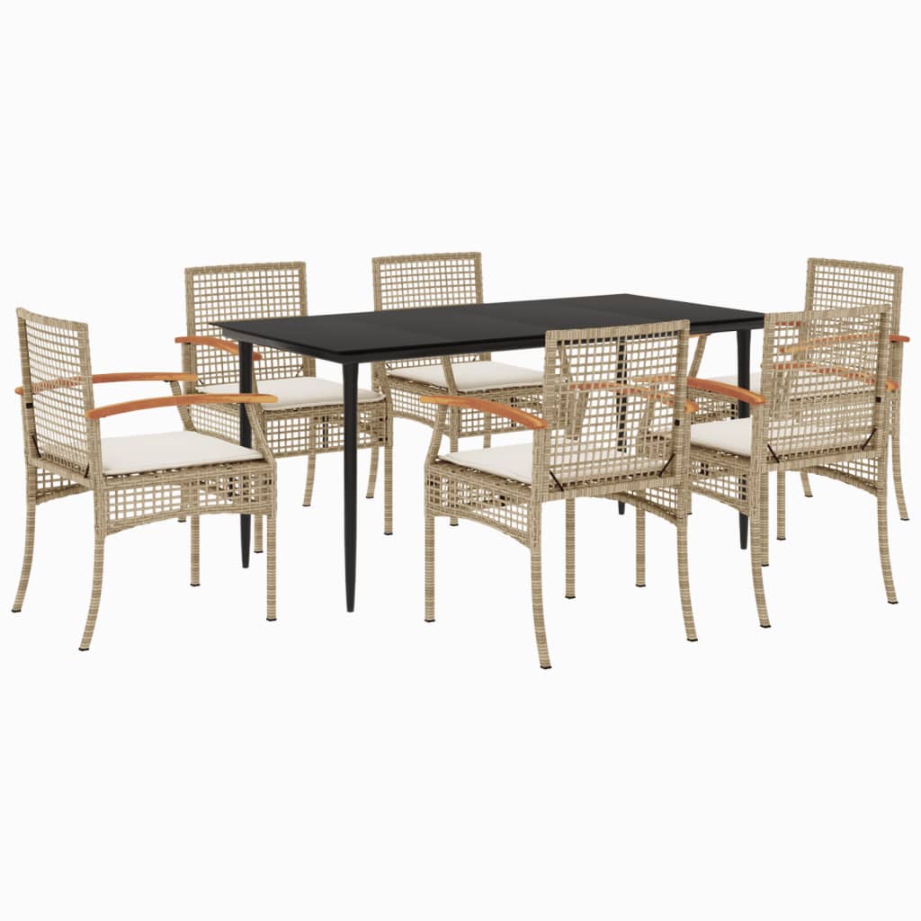 Garden Dining Set Beige PE rattan 7 Piece Set