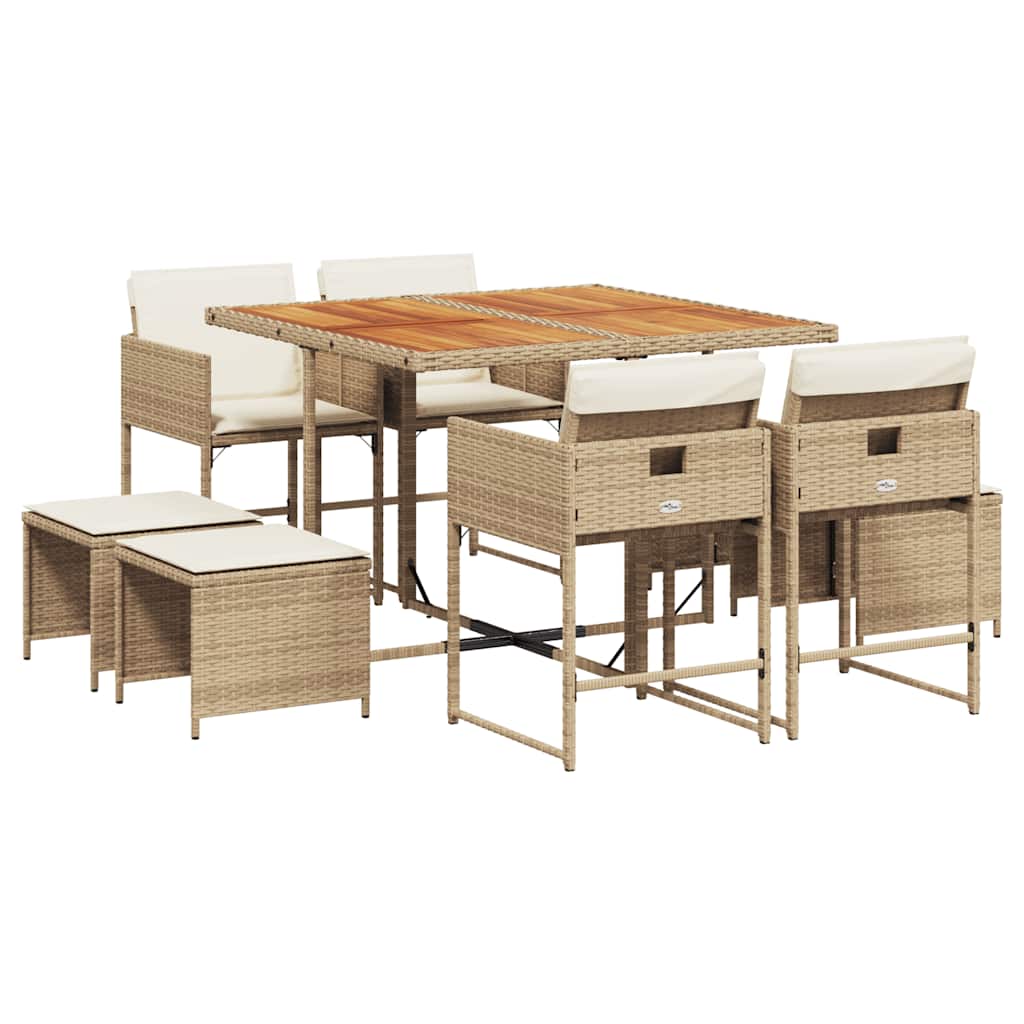 Garden Dining Set Beige PE rattan 8-seater, Cube design Foldable