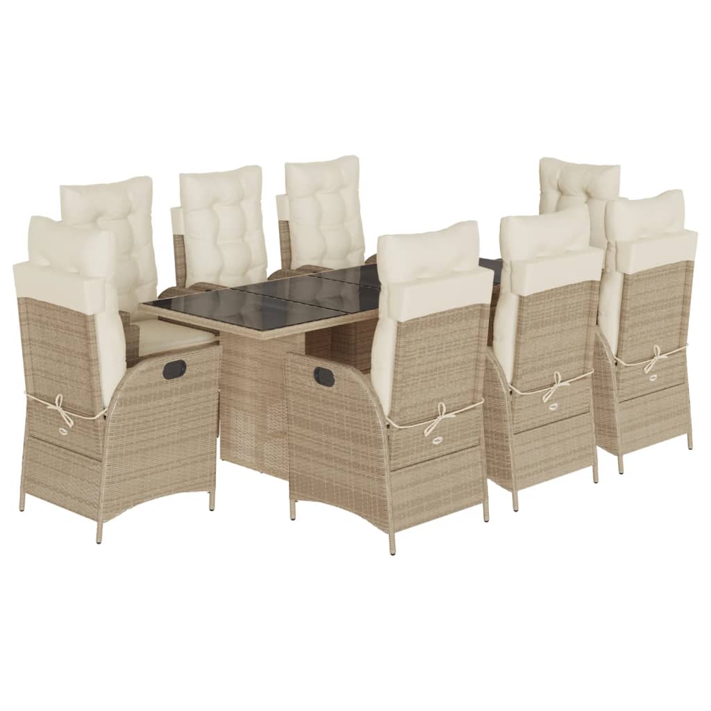 Garden Dining Set Beige PE Rattan 9 Piece Adjustable Armrests