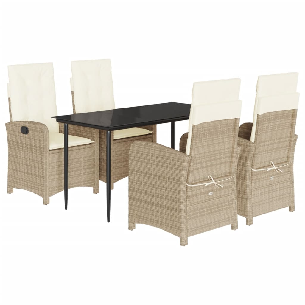 Garden Dining Set Beige PE Rattan Adjustable Feet