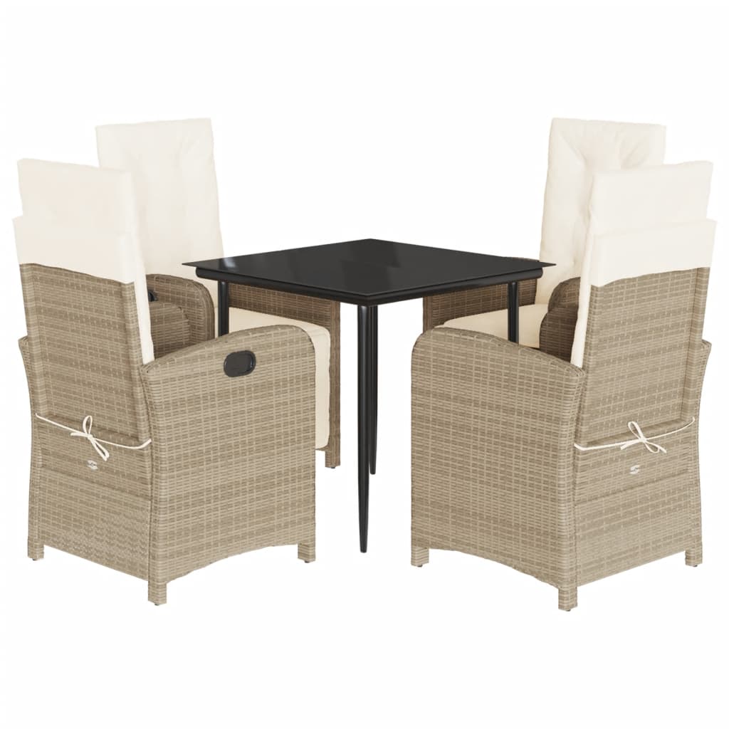 Garden Dining Set Beige PE Rattan Medium Adjustable Footrests