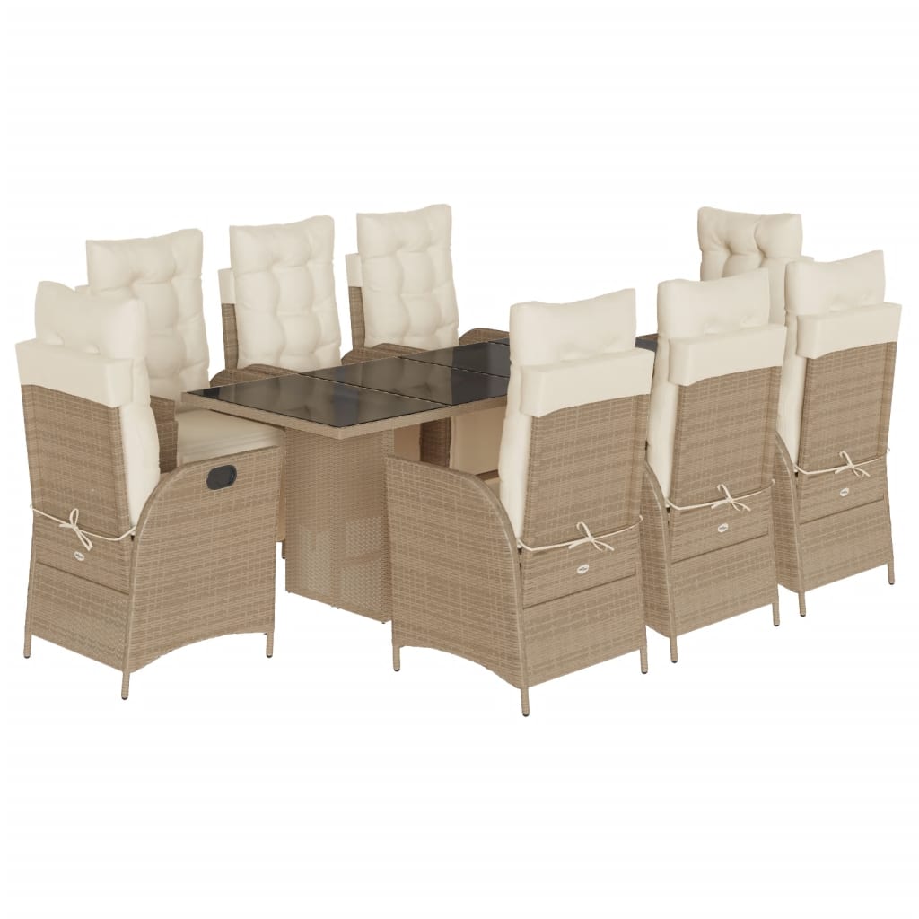 Garden Dining Set Beige PE rattan, Steel, Tempered glass Large