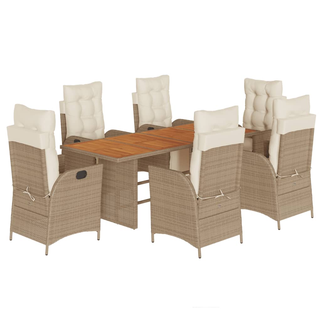 Garden Dining Set Beige Poly Rattan Large Adjustable Footrests