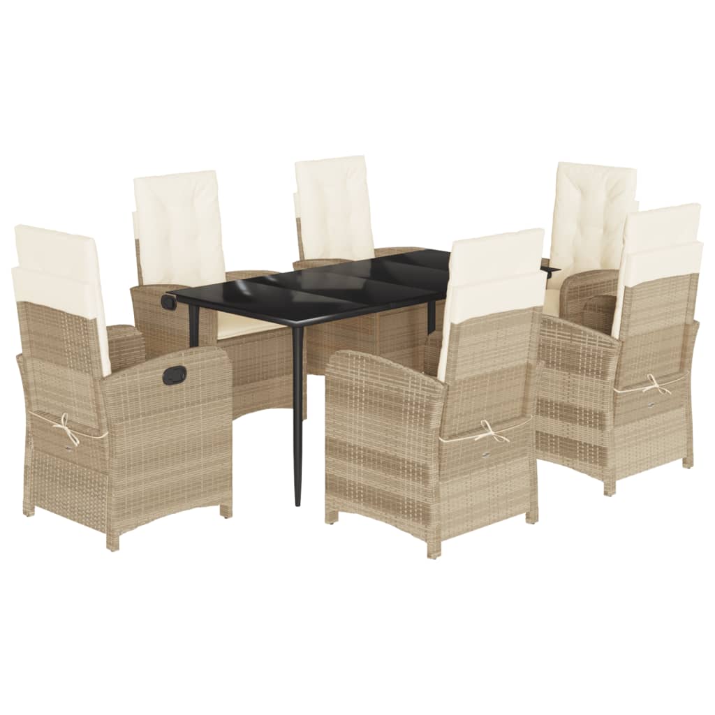 Garden Dining Set Beige Poly Rattan Large Removable Covers