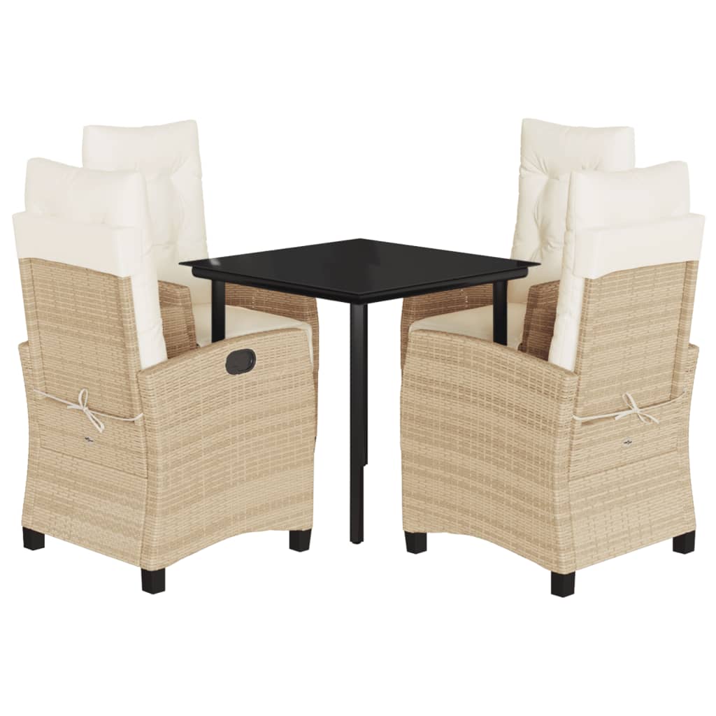 Garden Dining Set Beige Poly Rattan Medium Adjustable Footrests
