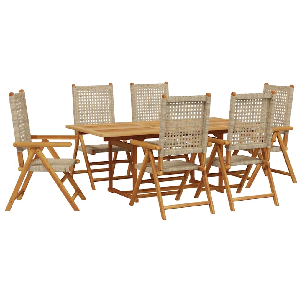 Garden Dining Set Beige Solid Acacia wood, PE rattan Medium