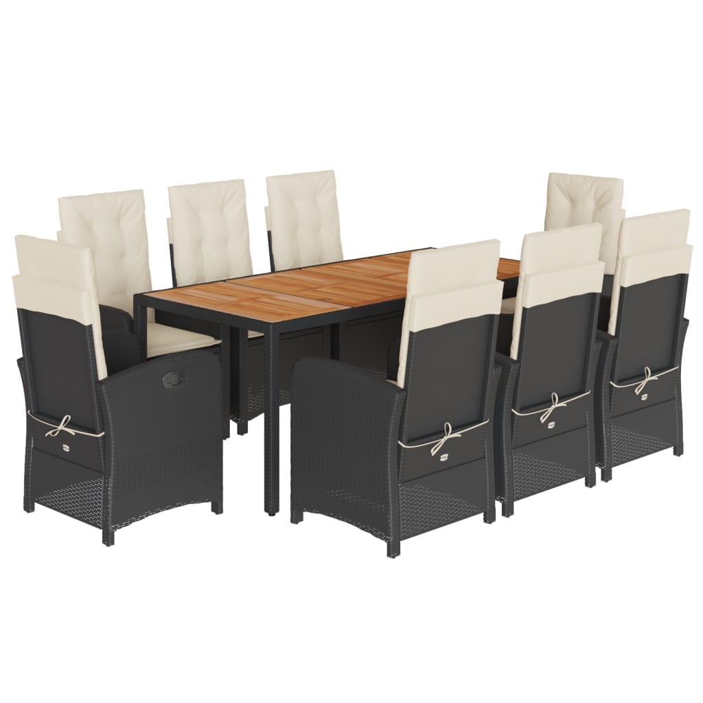 Garden Dining Set Black and Cream PE rattan and solid acacia wood