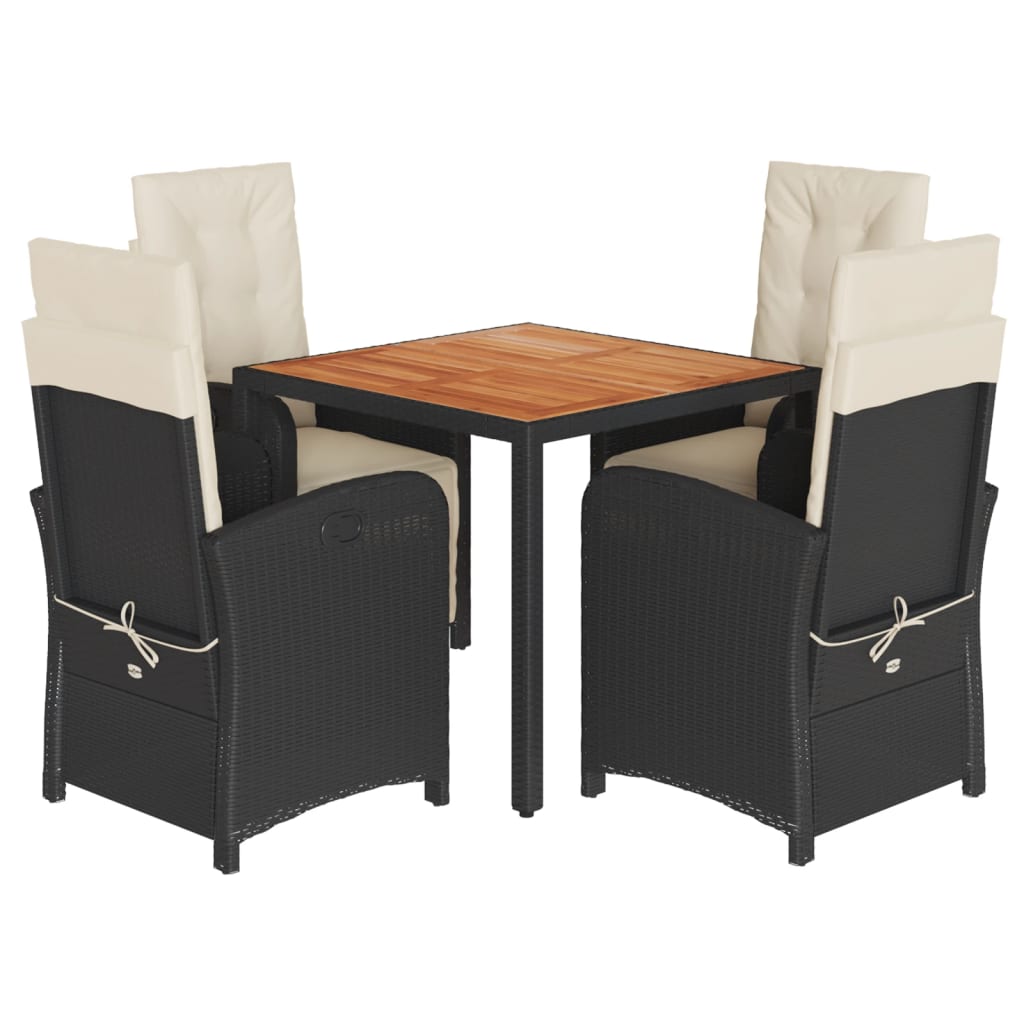 Garden Dining Set Black and Cream White