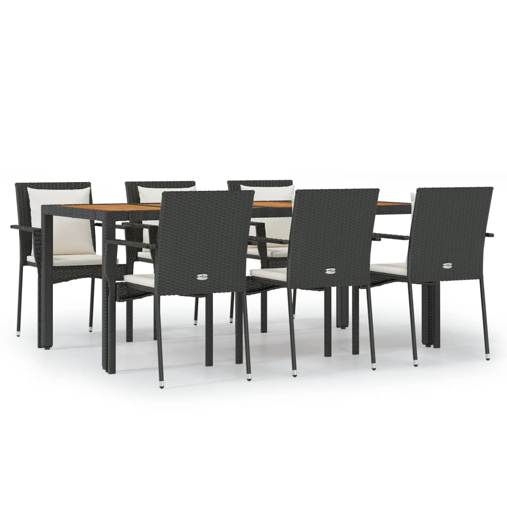 Garden Dining Set Black and Cream White
