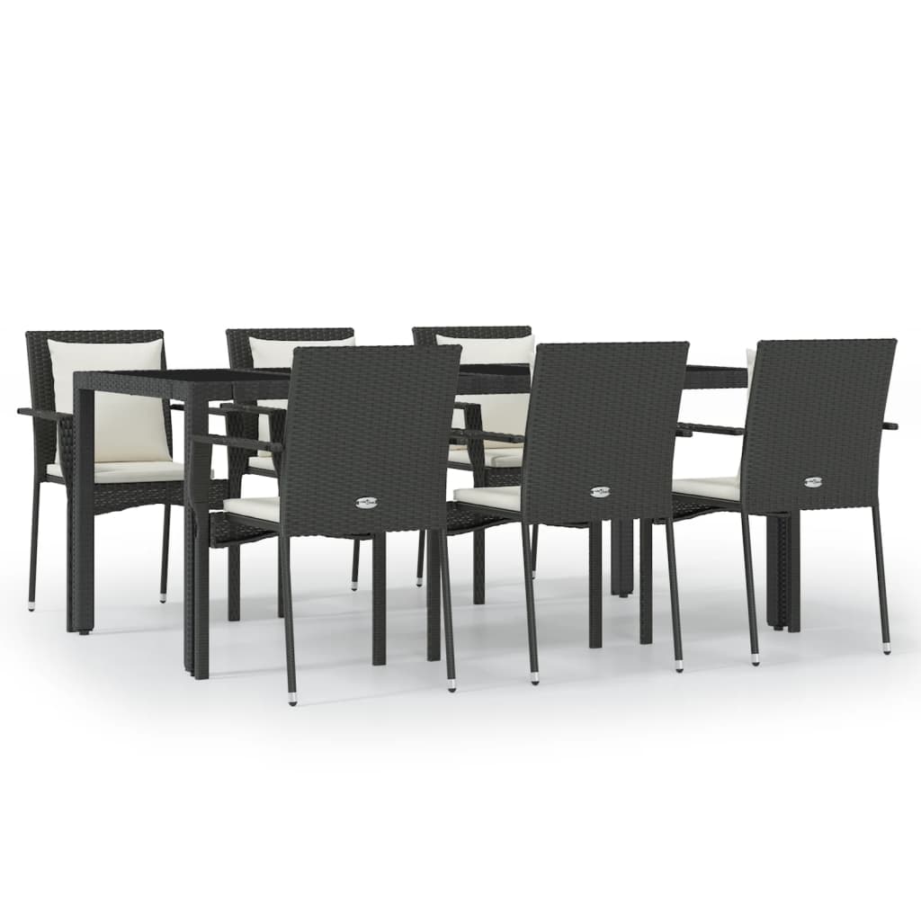 Garden Dining Set Black and Cream White