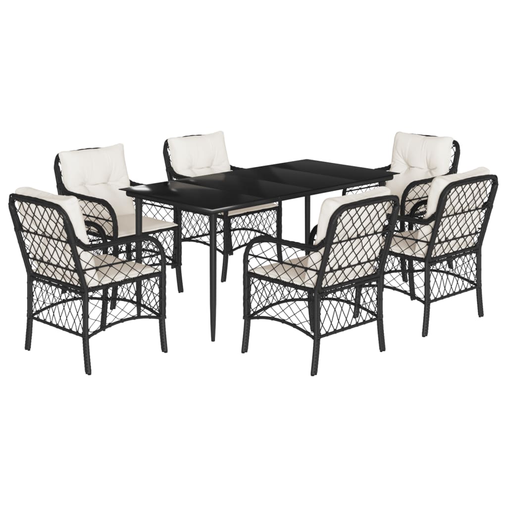 Garden Dining Set Black and Cream White