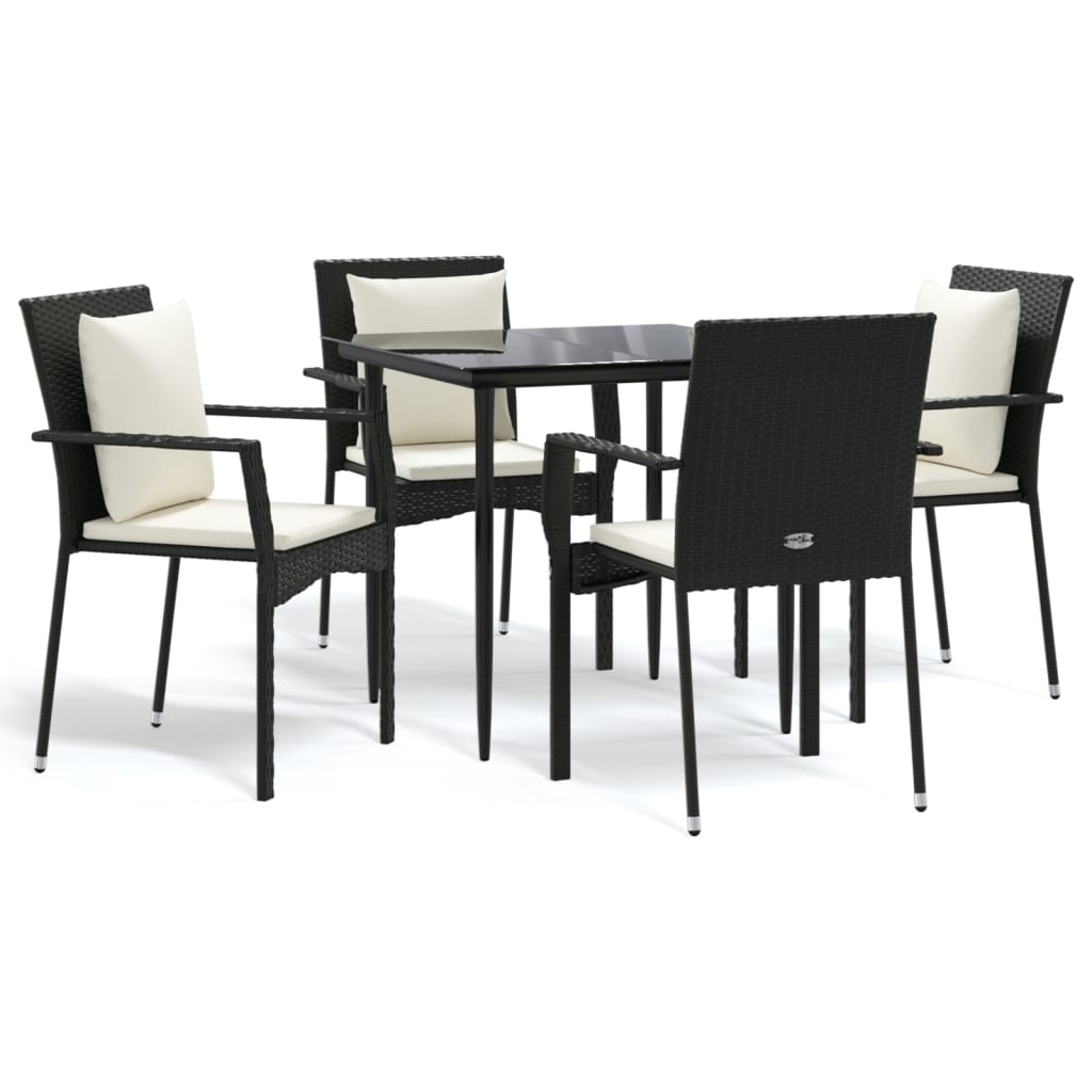 Garden Dining Set Black and Cream White