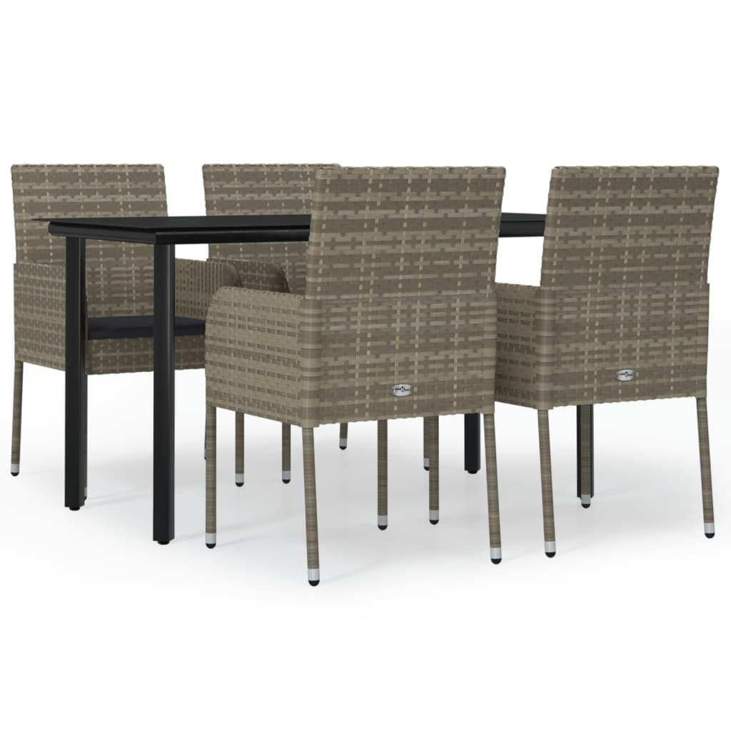 Garden Dining Set Black and Grey PE Rattan 5 Piece Set