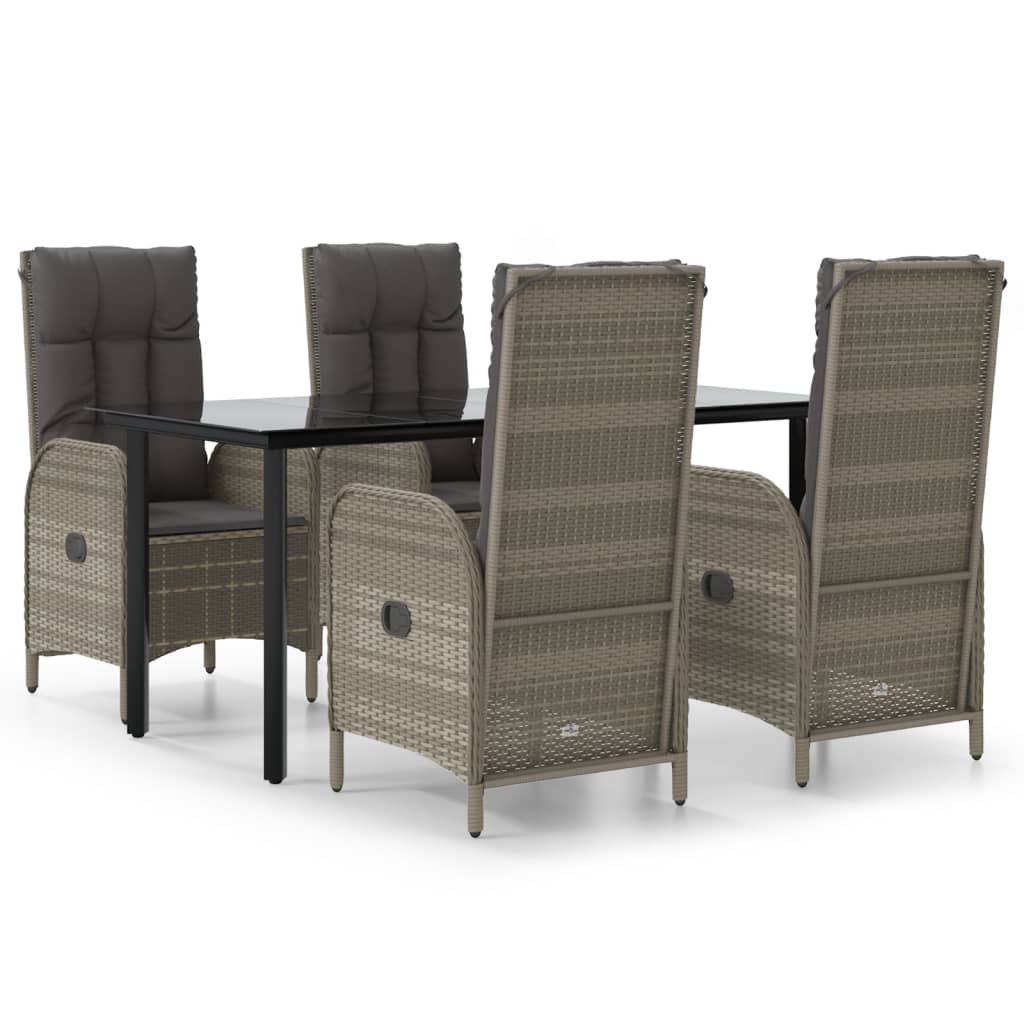 Garden Dining Set Black and Grey PE Rattan Medium
