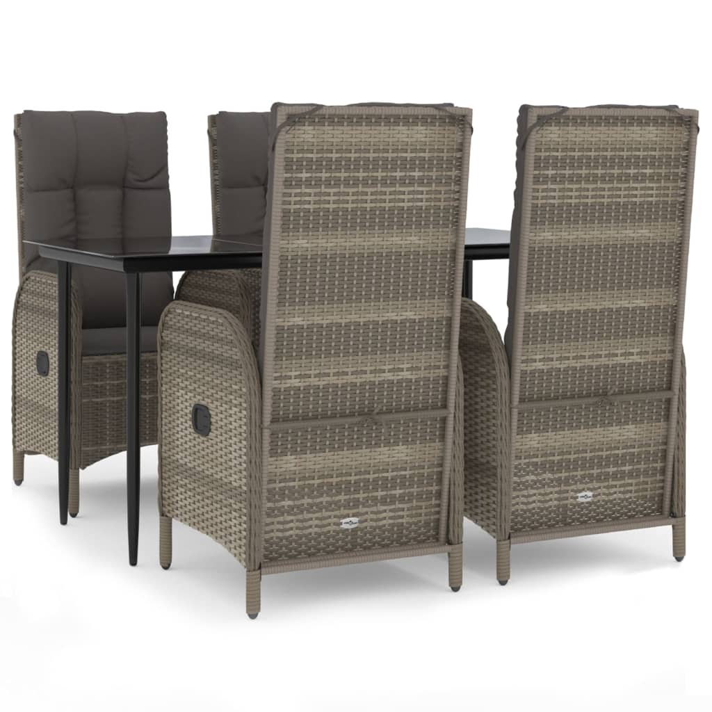 Garden Dining Set Black and Grey Poly Rattan 5 Piece