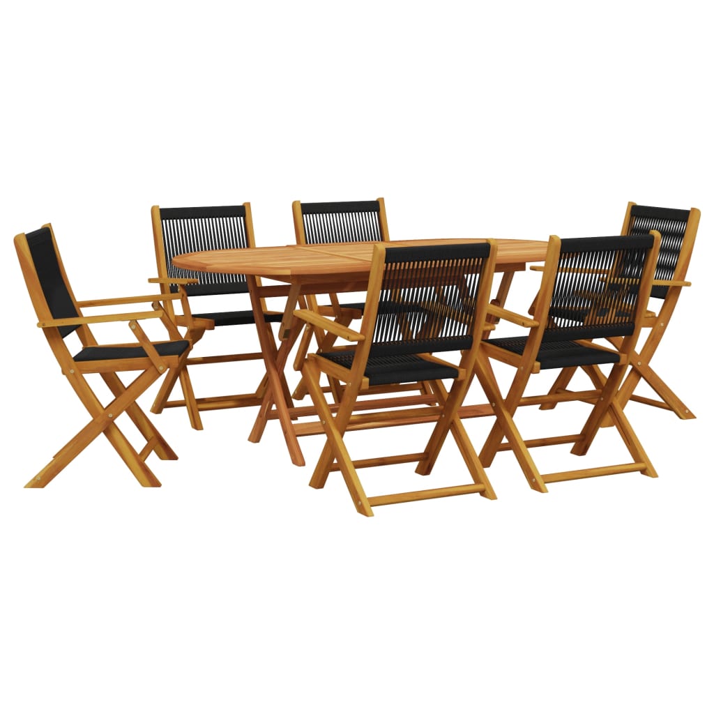 Garden Dining Set Black and Wood Solid Acacia Wood and Polypropylene