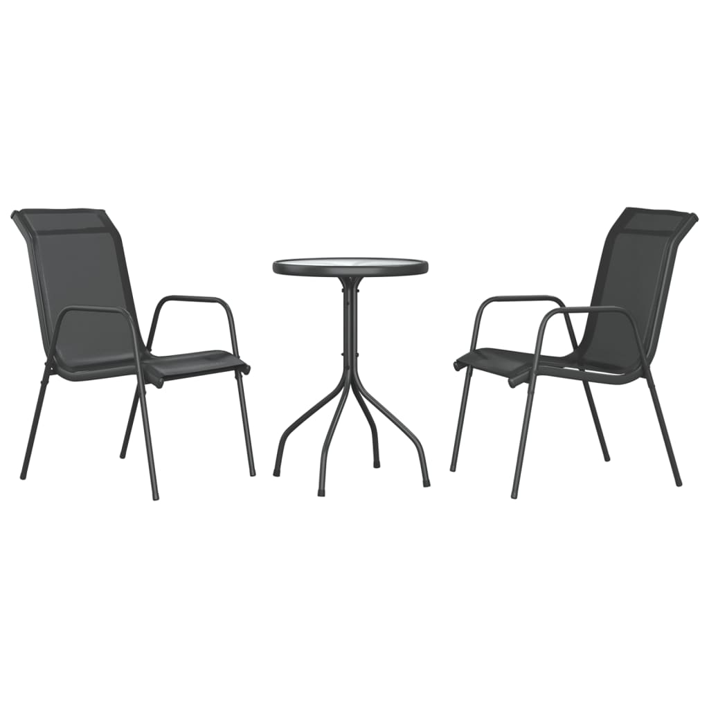 Garden Dining Set Black, Anthracite Steel, Textilene, Glass