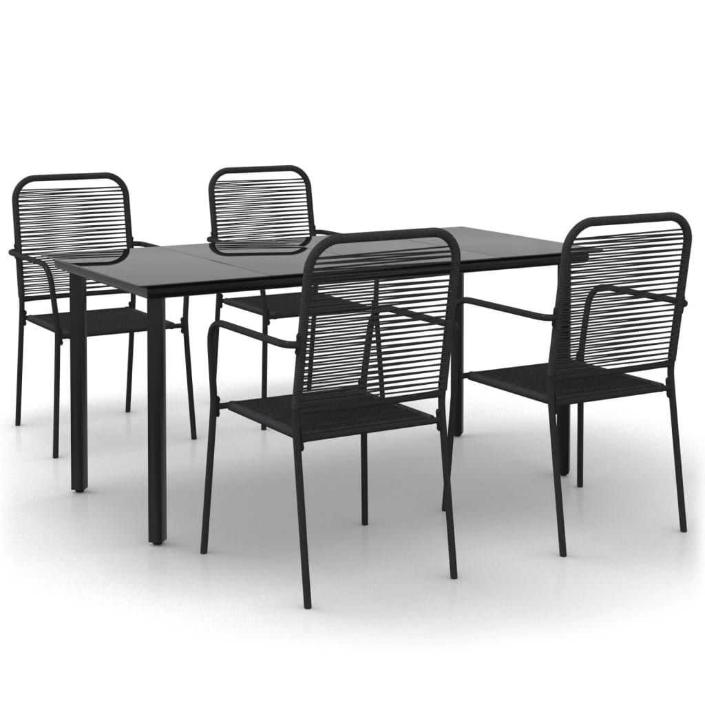 Garden Dining Set Black Cotton Rope, Powder-Coated Steel, Glass