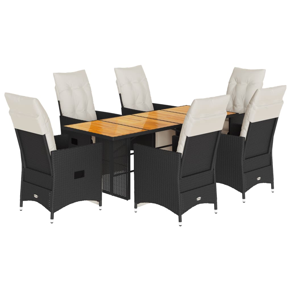 Garden Dining Set Black, Cream White PE rattan 6-seater
