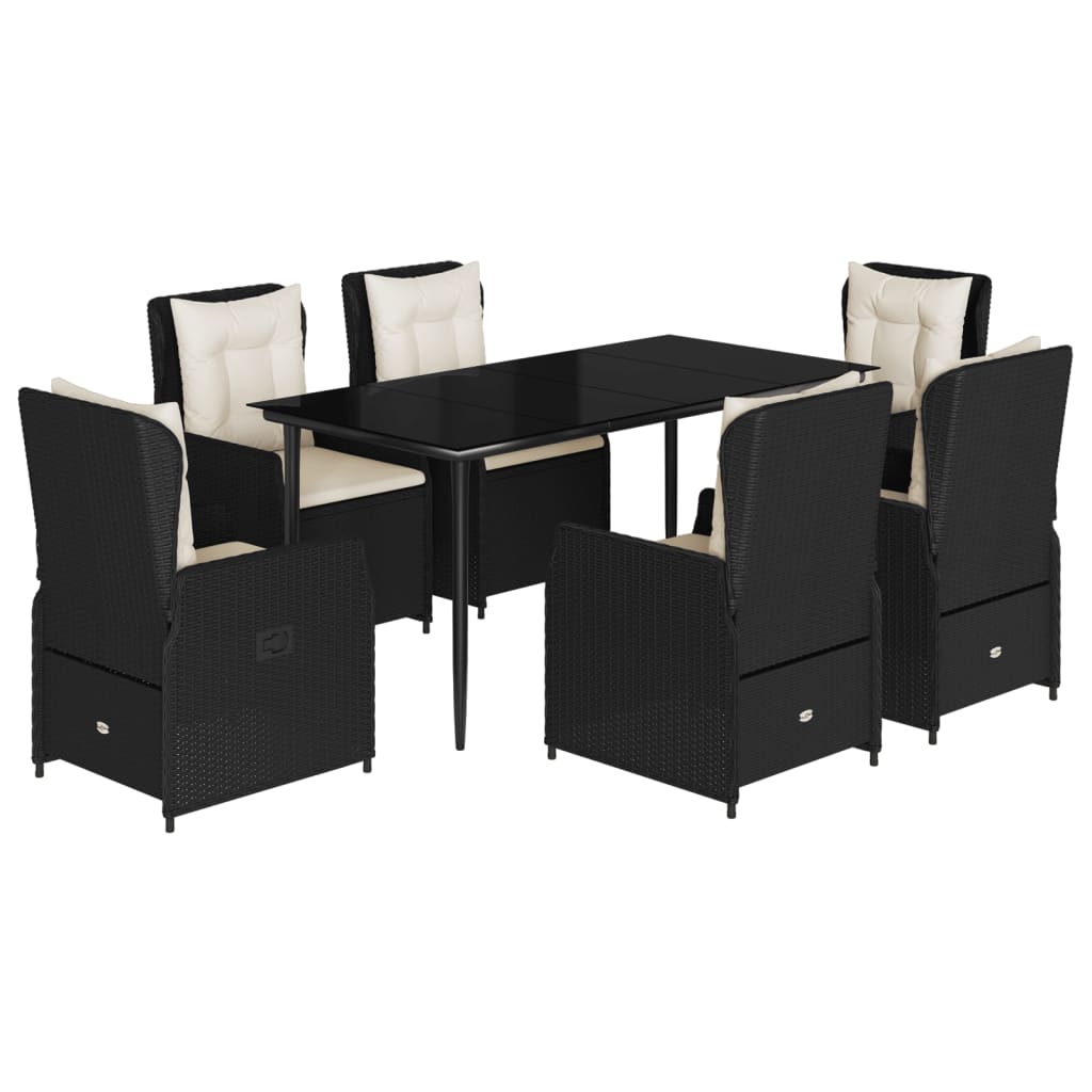 Garden Dining Set Black, Cream White PE Rattan 7 Piece Set