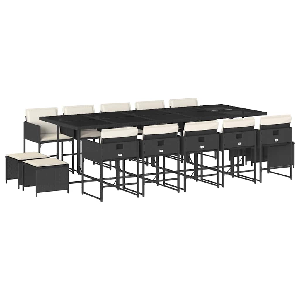 Garden Dining Set Black, Cream White PE Rattan, Powder-Coated Steel