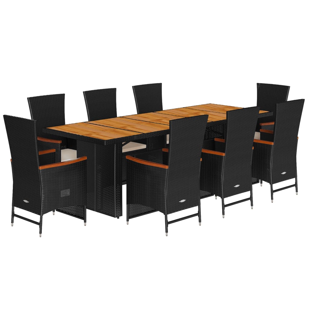 Garden Dining Set Black, Cream White PE rattan, Steel, Acacia wood