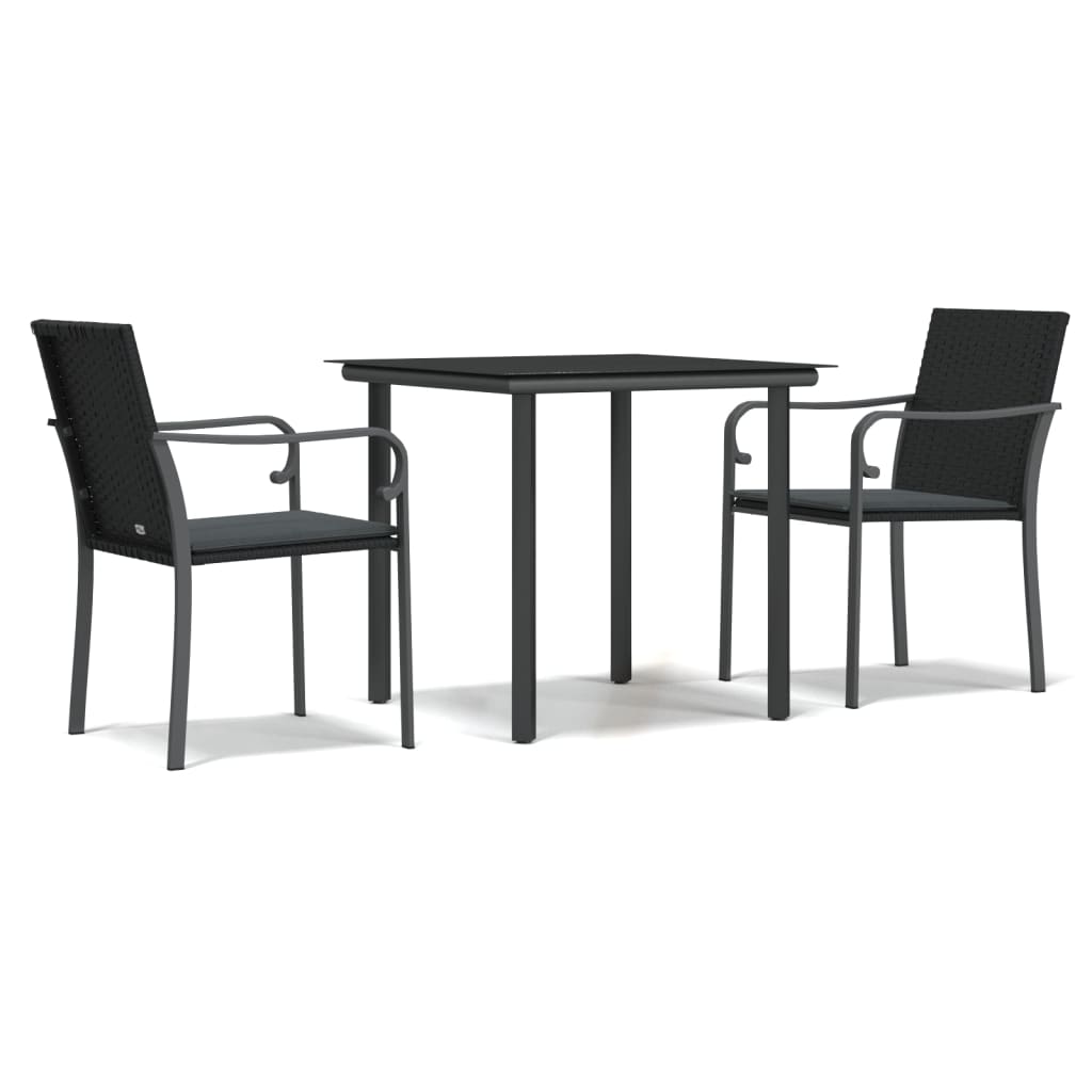 Garden Dining Set Black, Dark Grey PE Rattan, Steel, Tempered Glass
