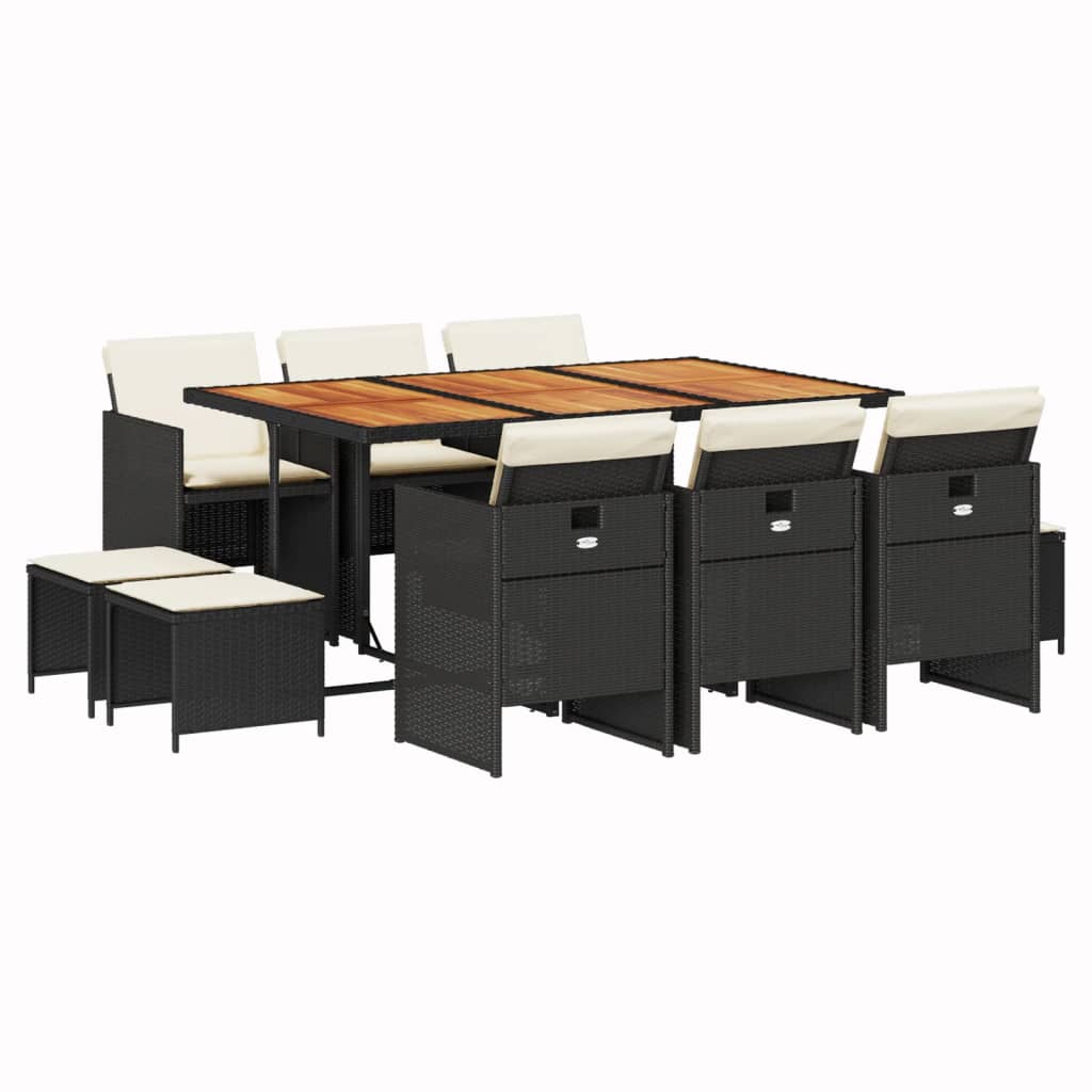 Garden Dining Set Black PE Rattan 11 Piece Set Stackable