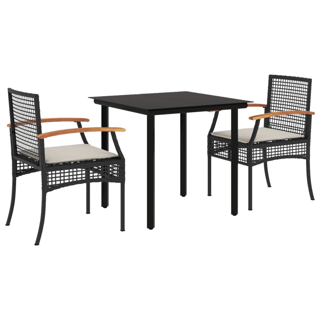 Garden Dining Set Black PE rattan 3 Piece Set Removable Covers